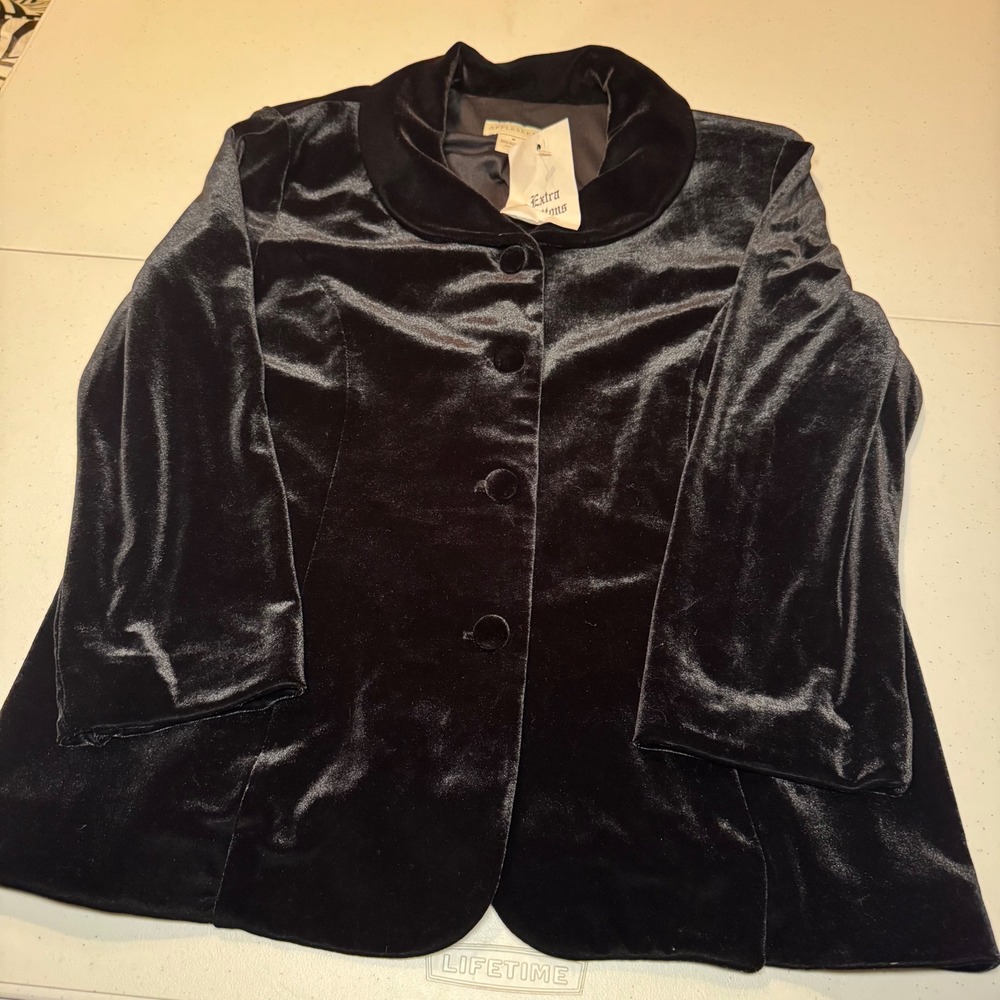 Vtg Black Velvet Blazer Jacket Womens Medium Academia Preppy Valloween USA Retro